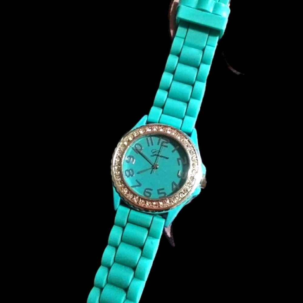 Geneva Green Silicone Watch with Crystals